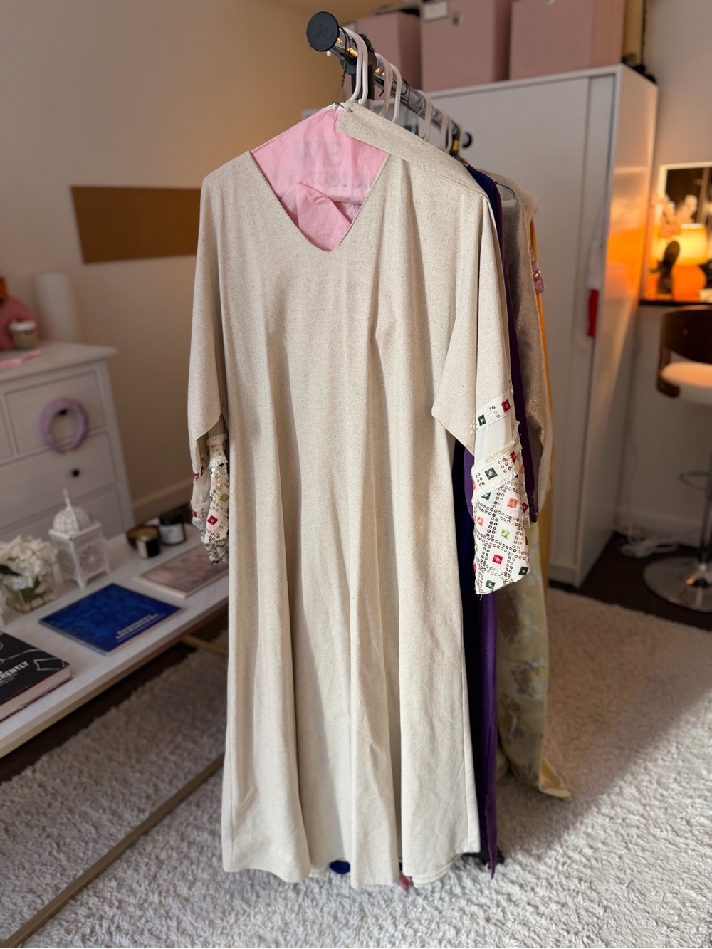 Cream Maxi Dress with Embroidered Cuff Detail